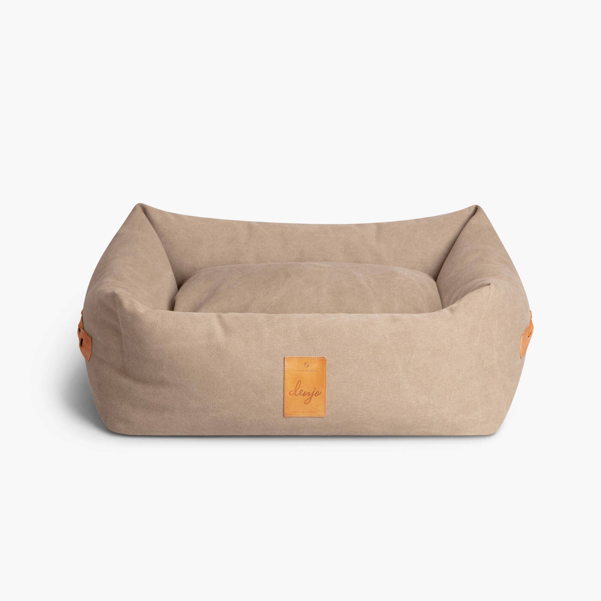 Classic Nest Sand Beige - Klassisk hundeseng m/lærdetaljer — bilde 1