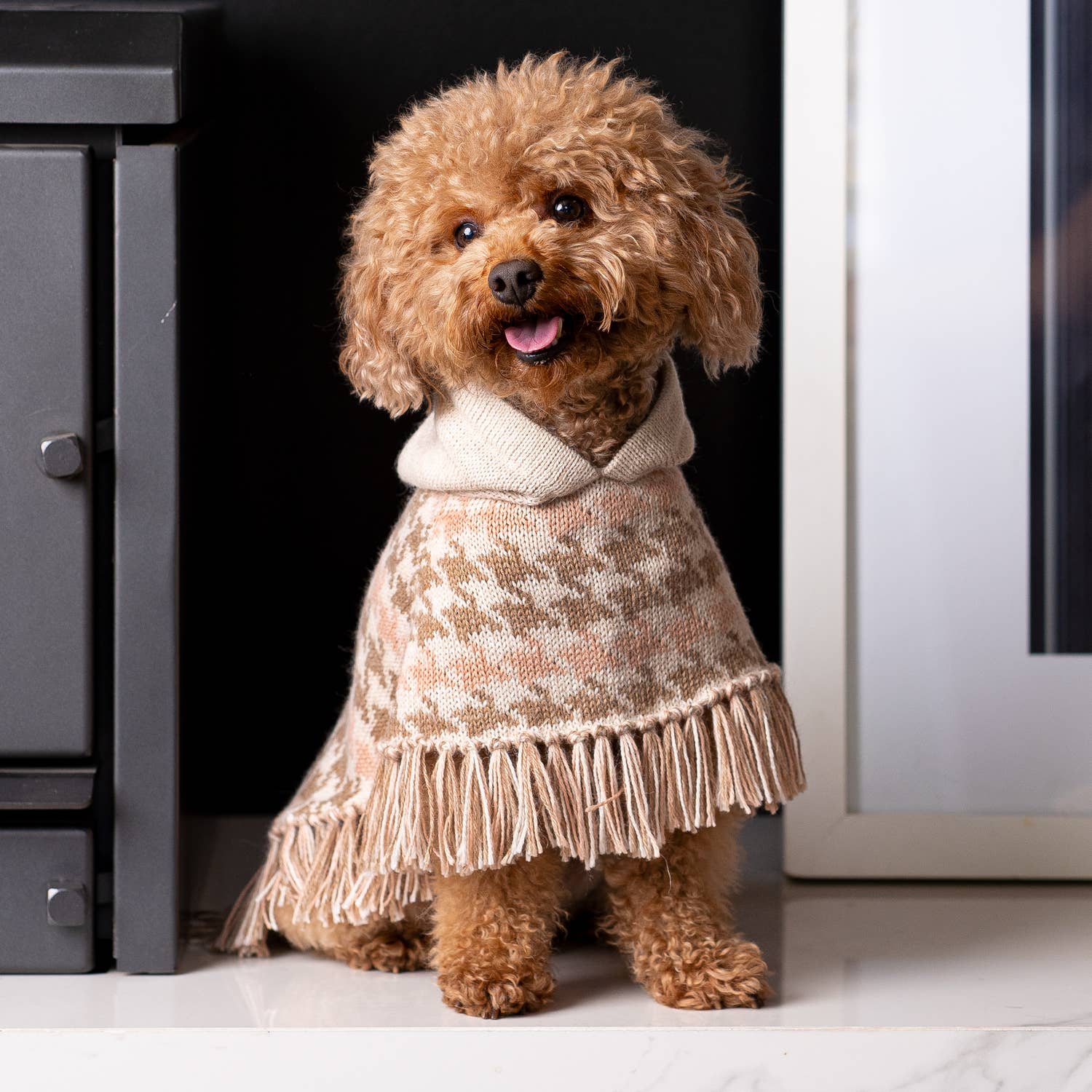 Soft Houndstooth – Alpaca Hundegenser/Poncho — bilde 1